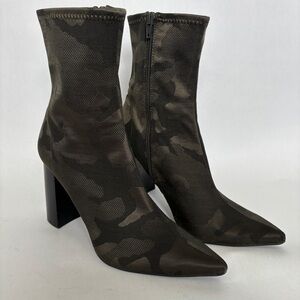 Jeffrey Campbell womens green camo Siren Block Heel Boots pointed toe size 8.5